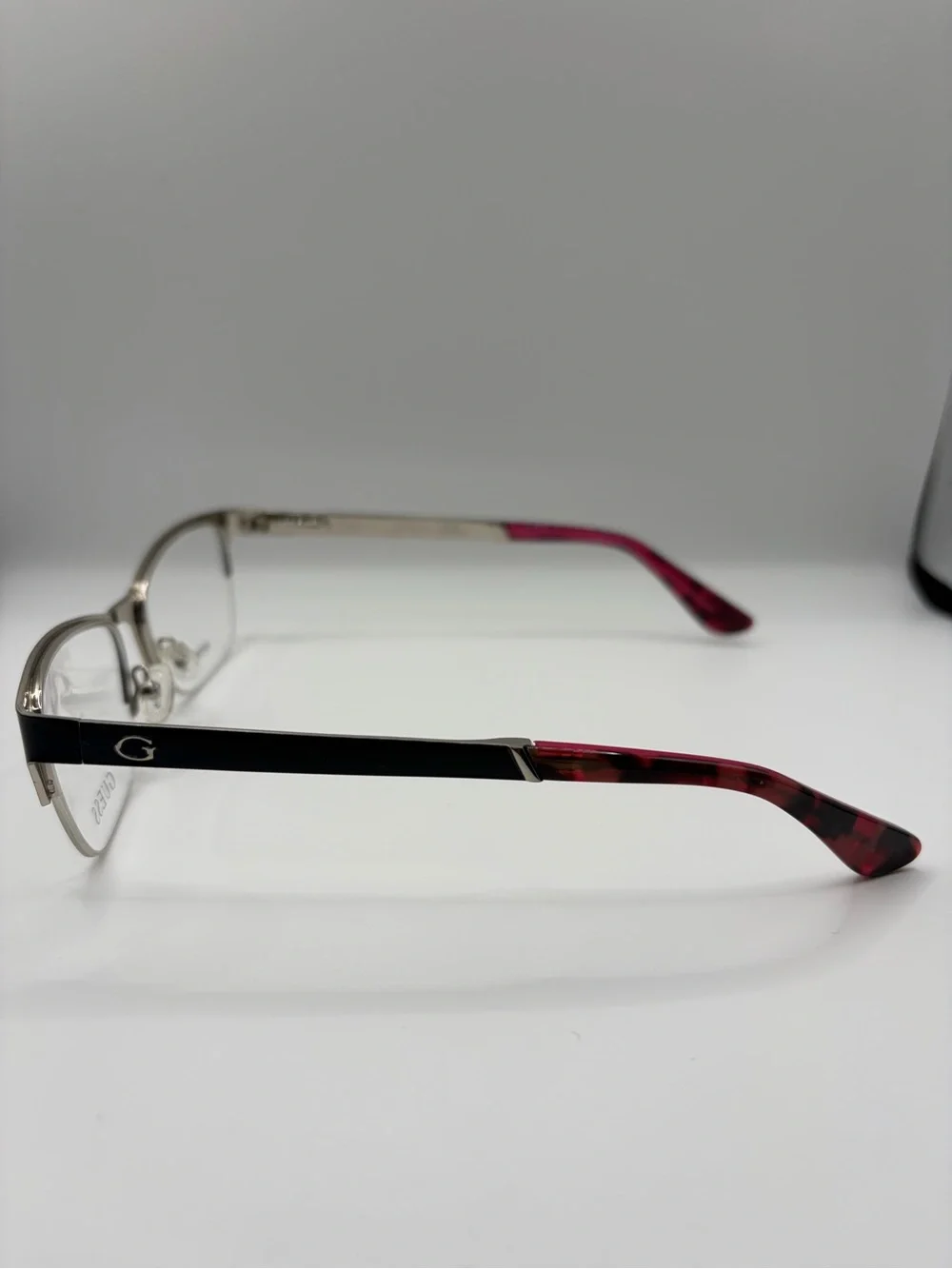 Guess Semi-Rim Petite Fit Eyeglass Frames in Black with Pink Temple Tips